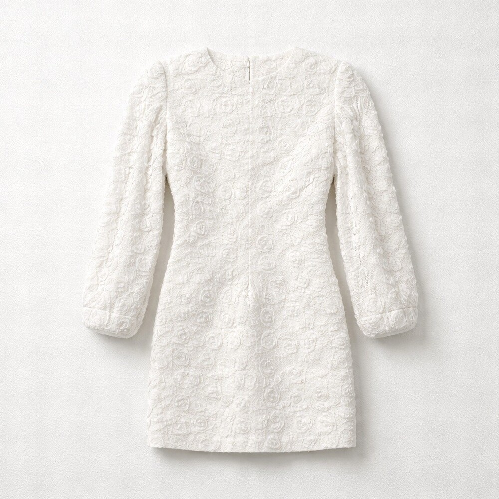 Just Me Dress Womens Size S White Floral Lace Mini Long Sleeve V-Neck Zip - Picture 4 of 8